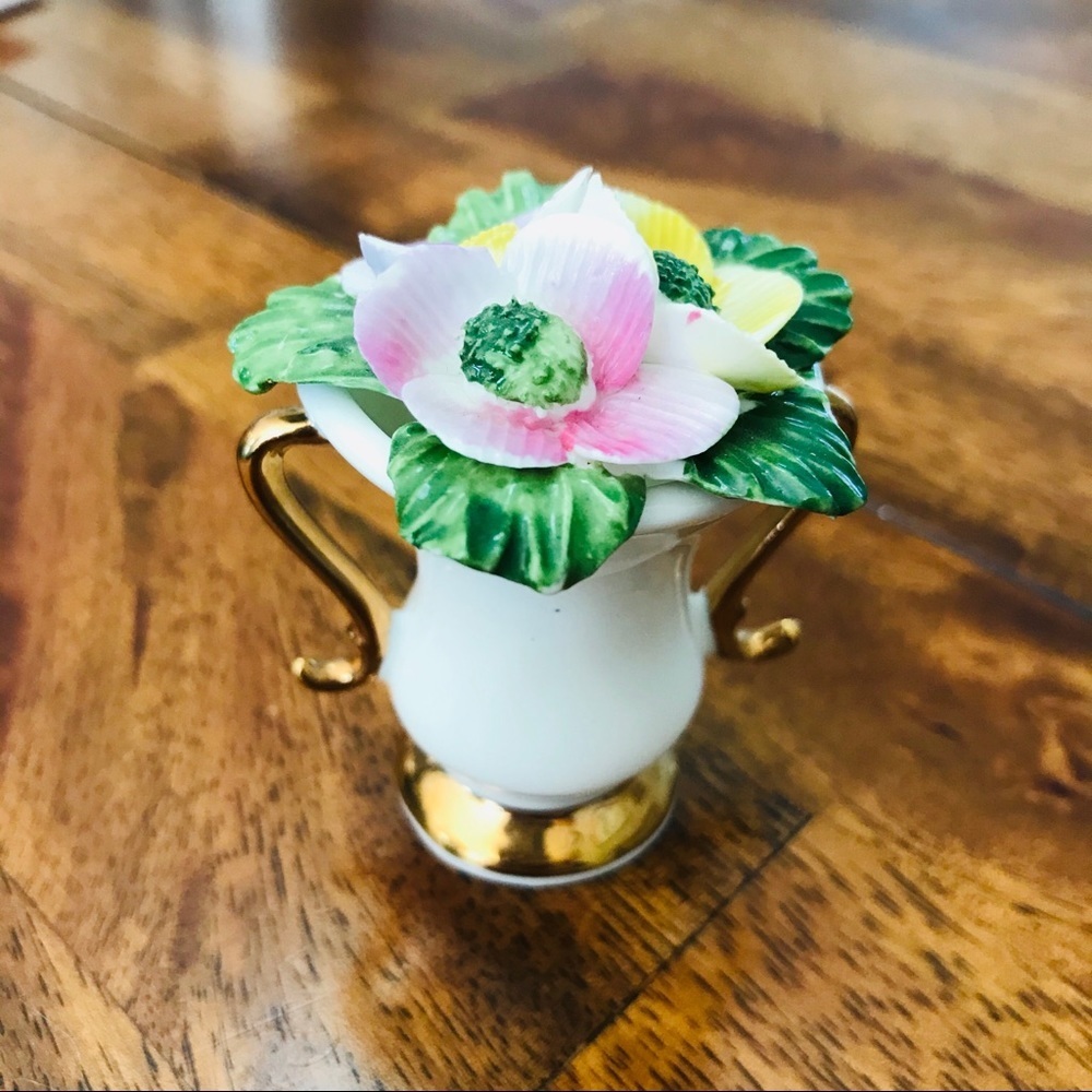Vintage Sandford Bone China Miniature Bouquet green pink yellow purple